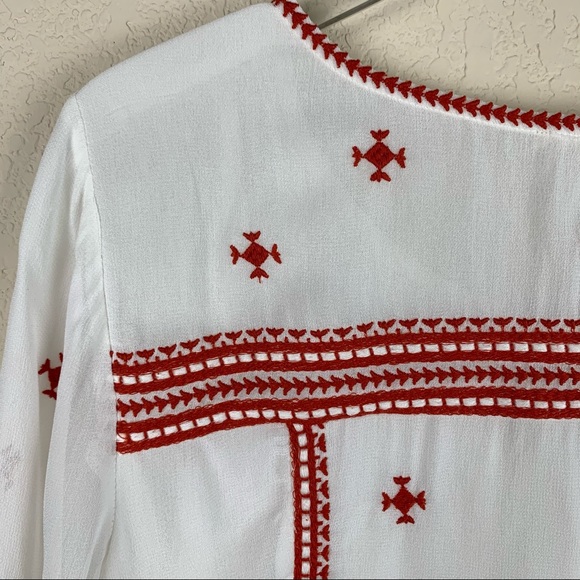 FLOREAT White Boho Blouse Red Embroidery 8 - Picture 9 of 13